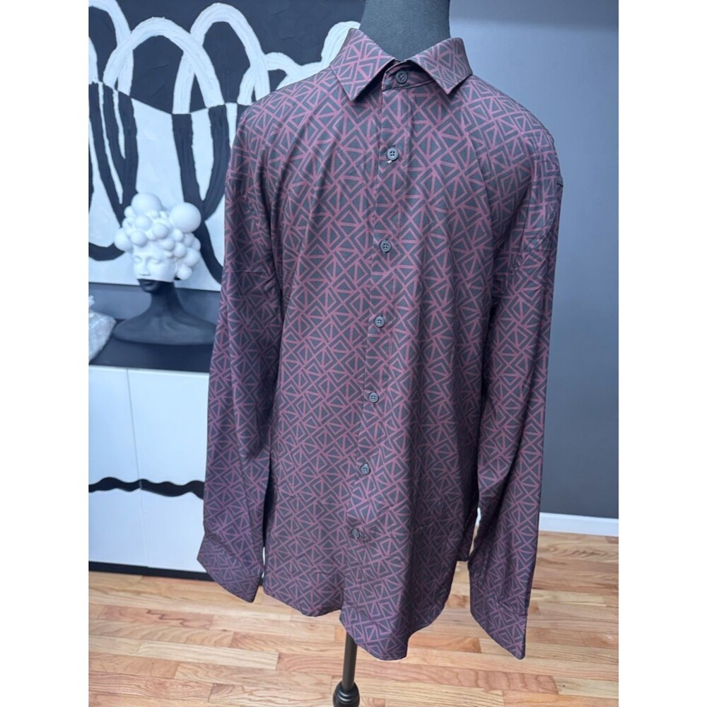 Nickel & Iron Geometric Button Down Shirt Mens Large Maroon Casual Lightweight!